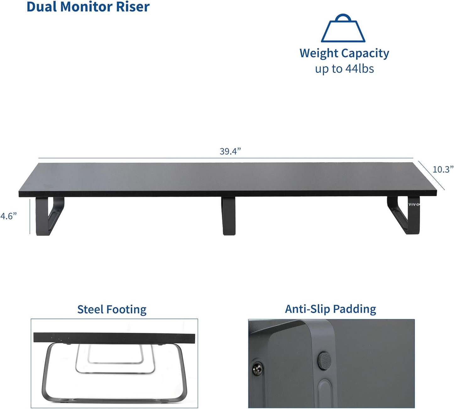 VIVO 39 inch Extra Long Monitor Stand, Wood & Steel Desktop Riser, Dual Screen, TV, Keyboard, Laptop, Ergonomic Desk and Tabletop Organizer, Black, STAND-V000DL