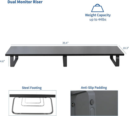 VIVO 39 inch Extra Long Monitor Stand, Wood & Steel Desktop Riser, Dual Screen, TV, Keyboard, Laptop, Ergonomic Desk and Tabletop Organizer, Black, STAND-V000DL