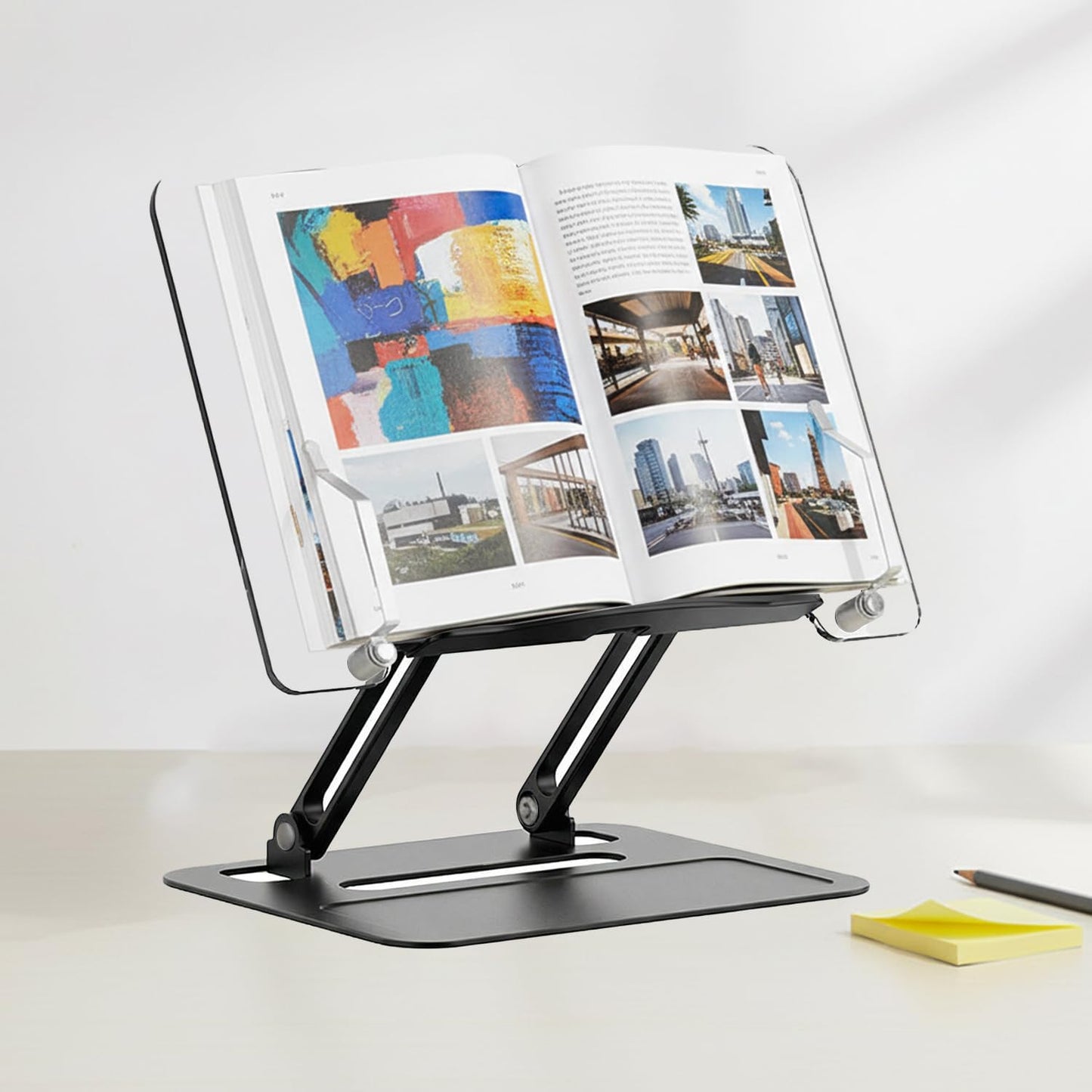 Acrylic Adjustable Book Stand, Reading Stand with Lift Design, High-Density Alloy Desktop Document Holder for Document Recipe, Cookbook, Music Book (Silver)