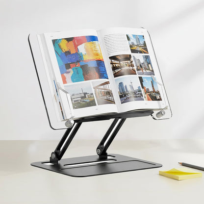 Acrylic Adjustable Book Stand, Reading Stand with Lift Design, High-Density Alloy Desktop Document Holder for Document Recipe, Cookbook, Music Book (Silver)