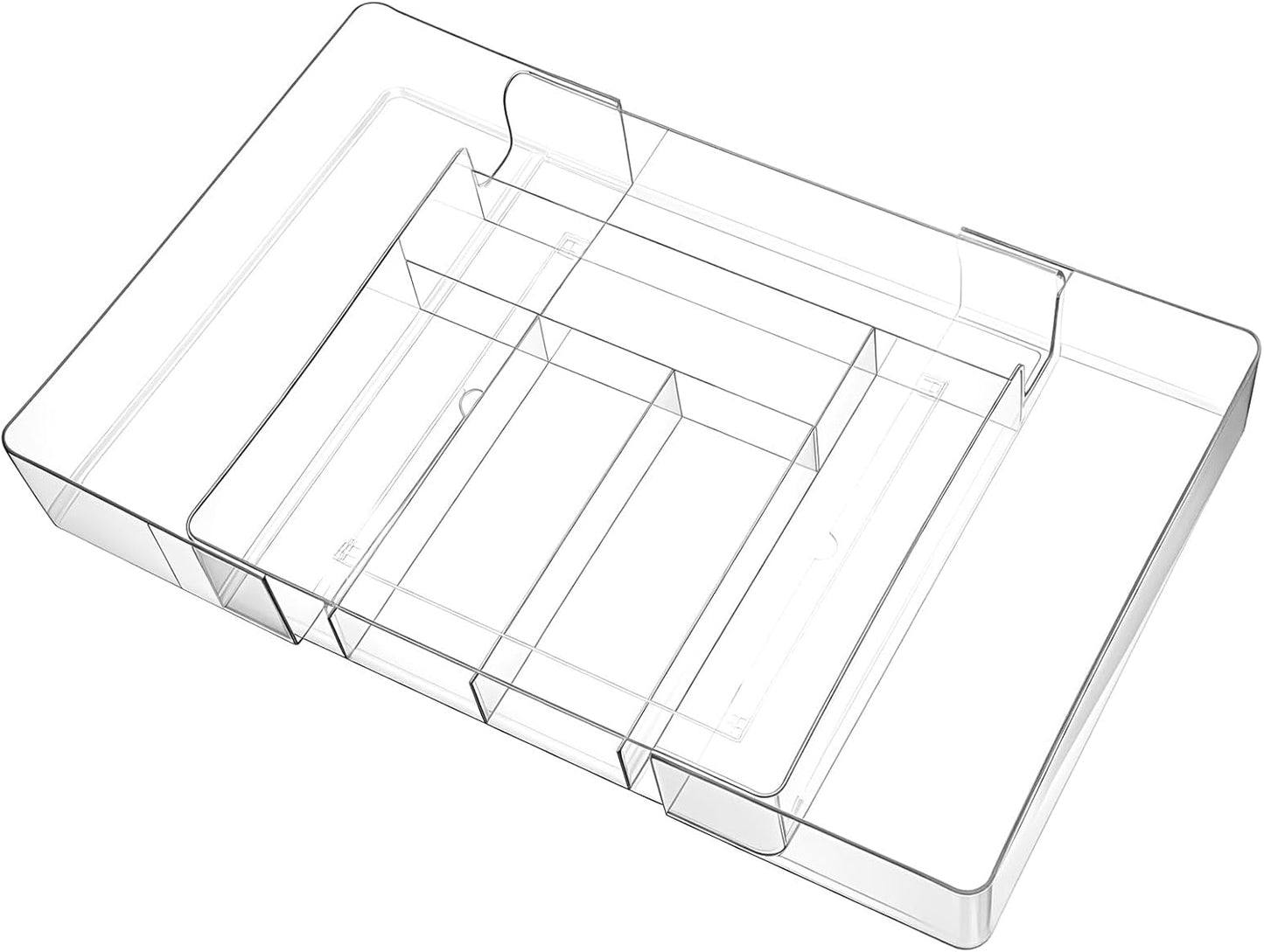 Expandable Acrylic Drawer Organizer, Clear Desk Drawer Organizers Tray with 8 Adjustable Compartments Multifunctional Desk Accessories for Vanity, Office, Kitchen, Bathroom