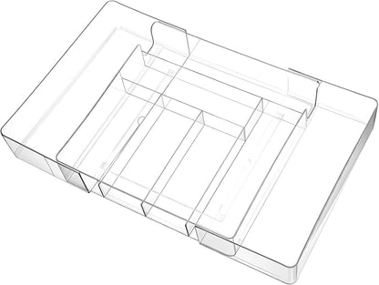 Expandable Acrylic Drawer Organizer, Clear Desk Drawer Organizers Tray with 8 Adjustable Compartments Multifunctional Desk Accessories for Vanity, Office, Kitchen, Bathroom