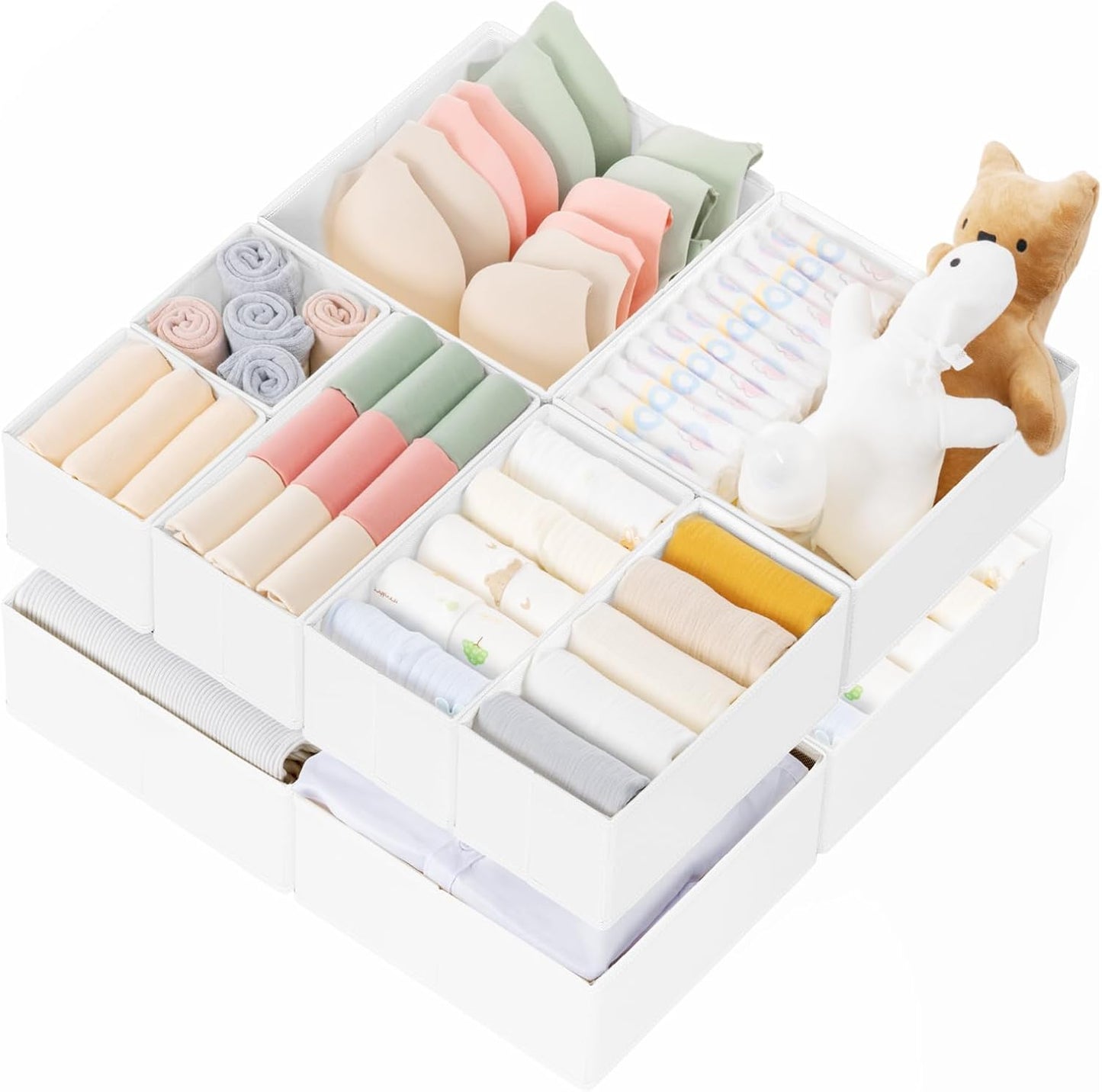 Criusia Drawer Organizer Clothes, 10 Pack Dresser Organizer for Baby Clothes, Underwear, Sock- Foldable Closet Organization and Storage Dividers Bins for Nursery, Bedroom (Beige)