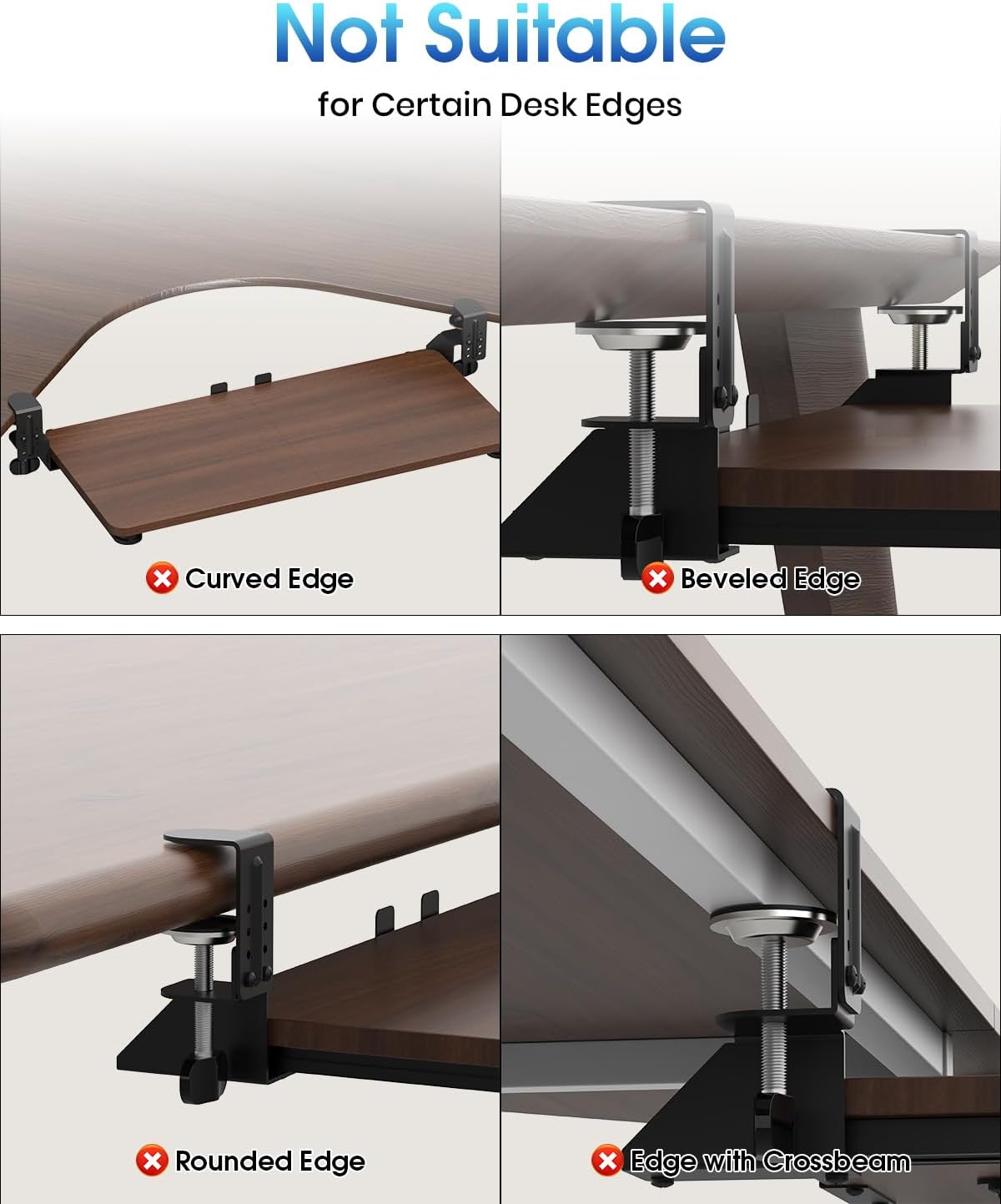 Large Keyboard Tray Under Desk, Pull Out Keyboard & Mouse Tray with Adjustable C-clamp, 25.6(31.5 Including Clamps) x 11.8 Inch Slide Out Computer Keyboard Drawer Mouse Tray for Typing, Brown