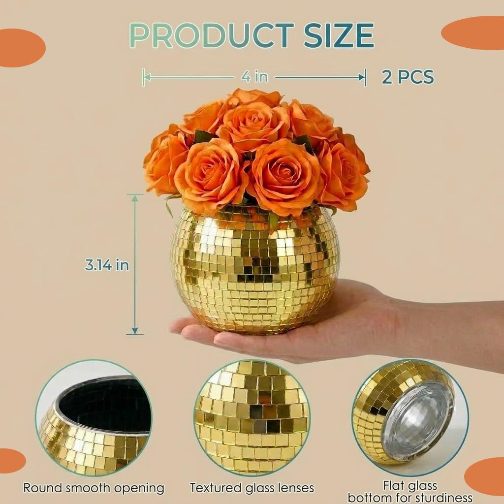 2 Pack Glass Disco Ball Makeup Brush with Smooth Grouting - Premium Mirror Mosaic Pencil Cup for Desk, Cute Pen Holder, Aesthetic Room Decor Gift (Iridiscente)