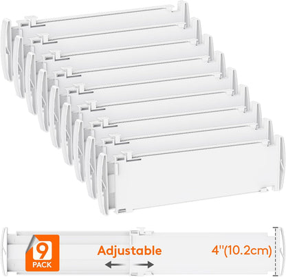 Lifewit Drawer Dividers for Clothes, 3.2" Tall 10.5"-16.5" Expandable Dresser Drawer Organizers, Adjustable White Plastic Separators for Kitchen, Cabinet, Nursery, Socks & Underwear Storage, 4 Pack