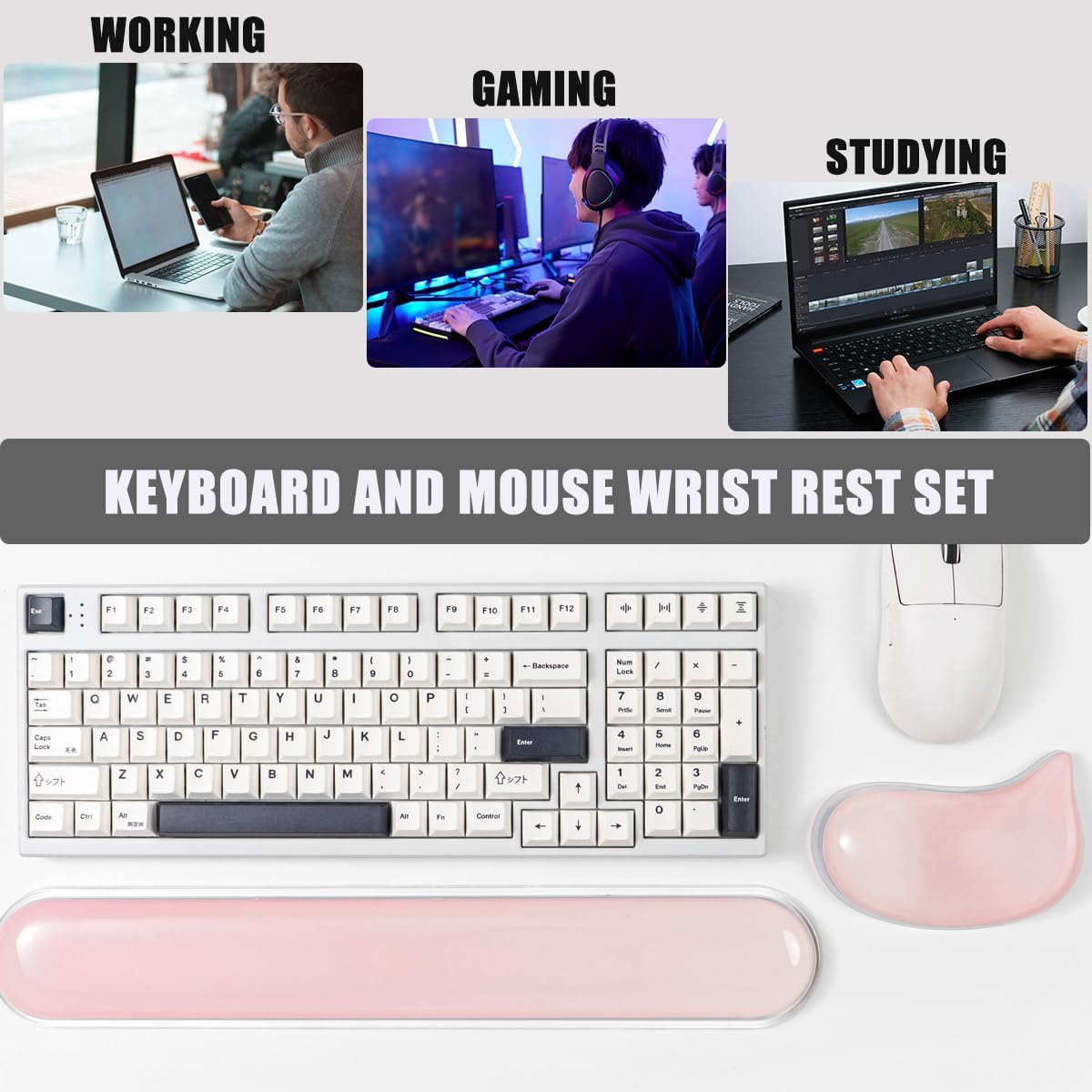 Gel Keyboard and Mouse Wrist Rest Set –Blue Purple Clear Wrist Rest for Computer Keyboard 60%/68%/75%, Comfort & Support for Typing and Gaming