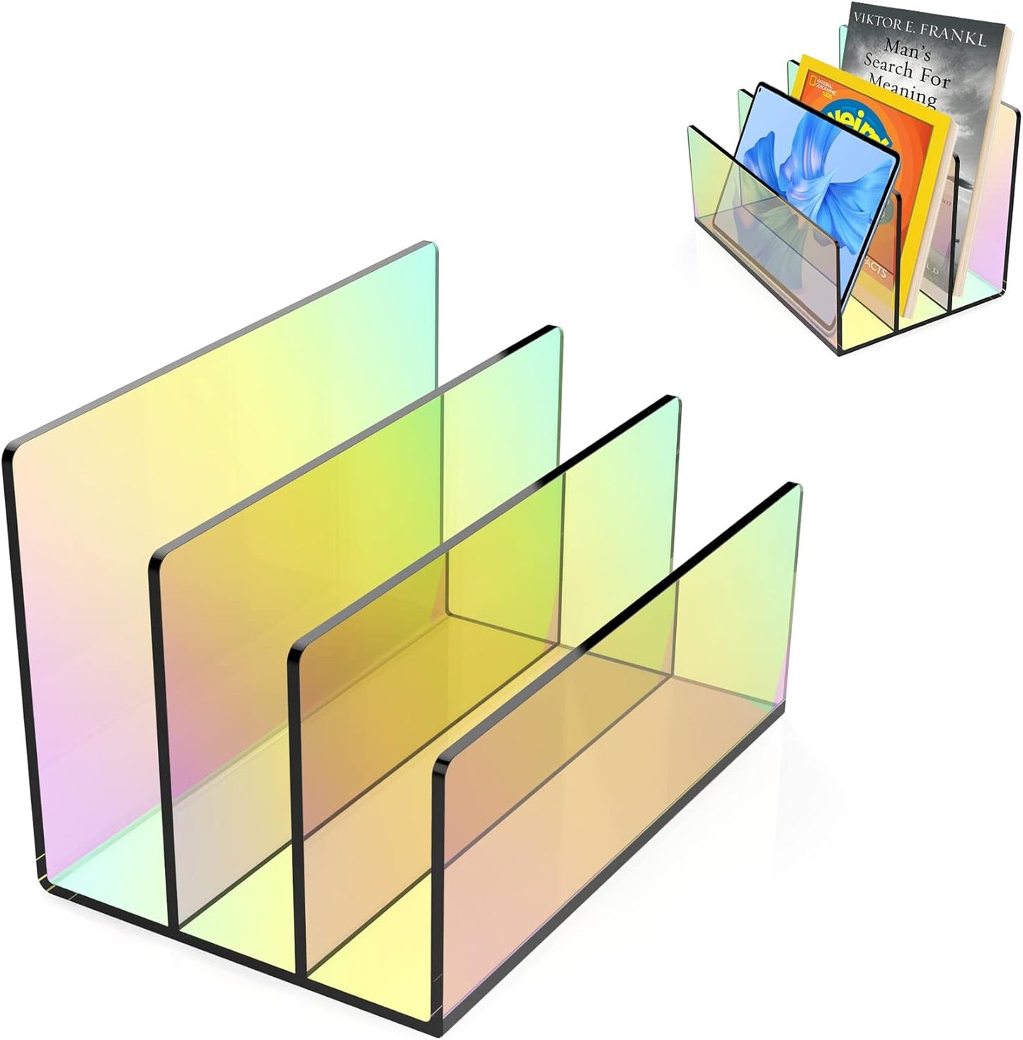 Boloyo Acrylic File Holder,1PC 2 Sections Clear File Organizer Mail Letter Sorter Desktop Folder Holder for Home Office School Envelope Bill Filling Paper Document