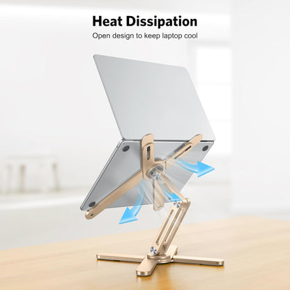 OMOTON LA10 360° Rotating Laptop Stand Riser for Desk, Ergonomic Foldable Computer Stand Adjustable Height Angles for Collaborative Work, Easy Storage Fit Macbooks,All Laptops up to 16 inches, Silver