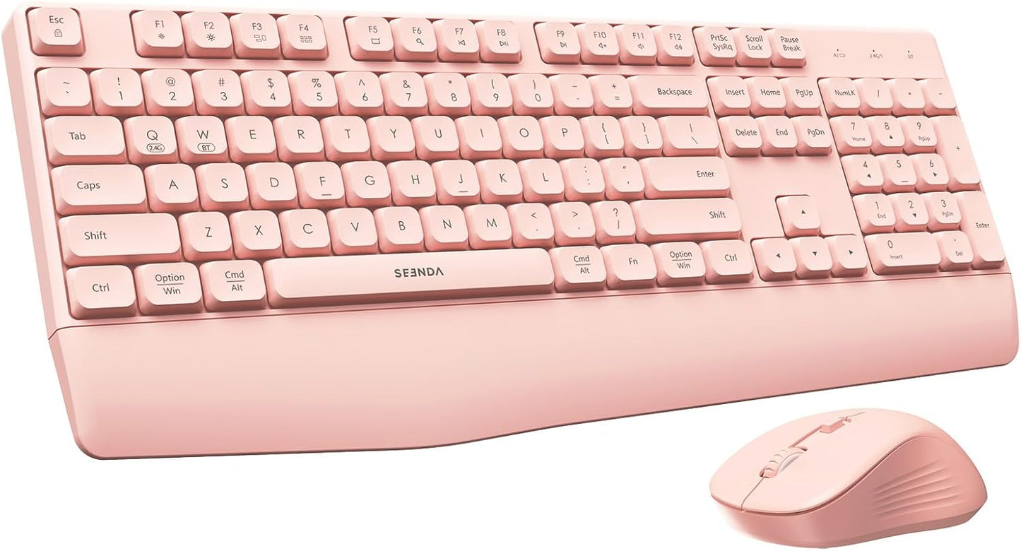 seenda Wireless Bluetooth Keyboard and Mouse Combo, COE200 Ergonomic Wireless Keyboard Mouse with Wrist Rest, Multi-Device Connection, Full-Size, Compatible for Computer/Laptop/Mac/MacBook, Black