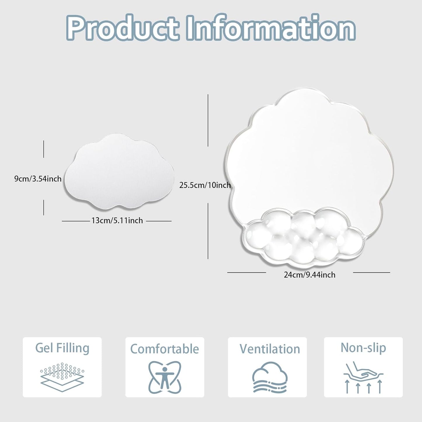 Gel Wrist Rest and Cloud Mouse Pad Support for Keyboard and Mouse - Ergonomic Pink Keyboard Wrist Pad Set for Typing Pain Relief/Computer/Laptop/Gaming/Home/Office (Cloud Shape, Gradient Blue Pink)