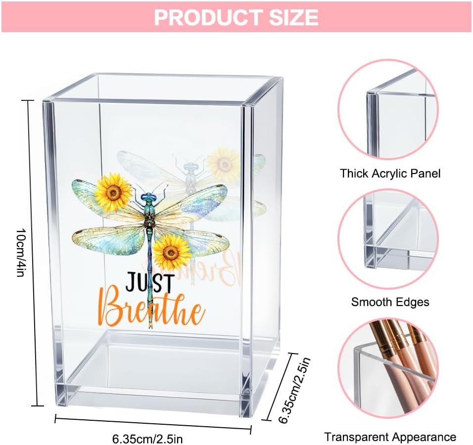 Just Breathe Acrylic Cosmetic Pencil Pen Holder Cup, Hope Inspirational Makeup Brush Organizer Holder, Women Faith Gifts, Encouragement Gifts for Women Mom Daughter Sister Friend Yoga Teacher
