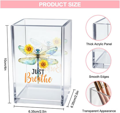 Just Breathe Acrylic Cosmetic Pencil Pen Holder Cup, Hope Inspirational Makeup Brush Organizer Holder, Women Faith Gifts, Encouragement Gifts for Women Mom Daughter Sister Friend Yoga Teacher
