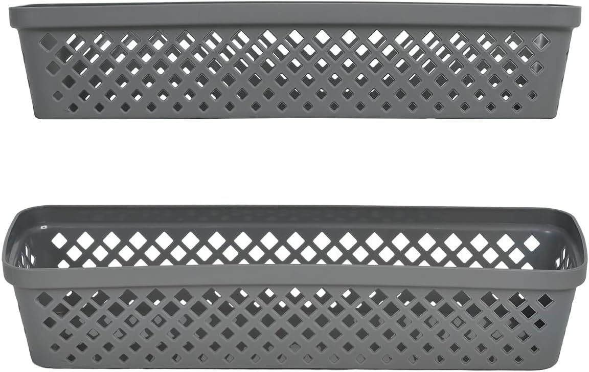 Glad Plastic Storage Basket Set - Multipurpose Drawer Trays, Kitchen Pantry Containers, and Bathroom Bins - 6 Pack Medium Organizers, Grey