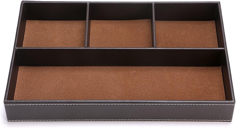 BTSKY 4 slots Desk Drawer Organizer, PU Leather Drawer Storage Organizer Divider for Office Desk Supplies Value Collection and Accessories Multi-Purpose Storage Desktop Organizer Tray(Brown)