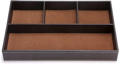 BTSKY 4 slots Desk Drawer Organizer, PU Leather Drawer Storage Organizer Divider for Office Desk Supplies Value Collection and Accessories Multi-Purpose Storage Desktop Organizer Tray(Brown)