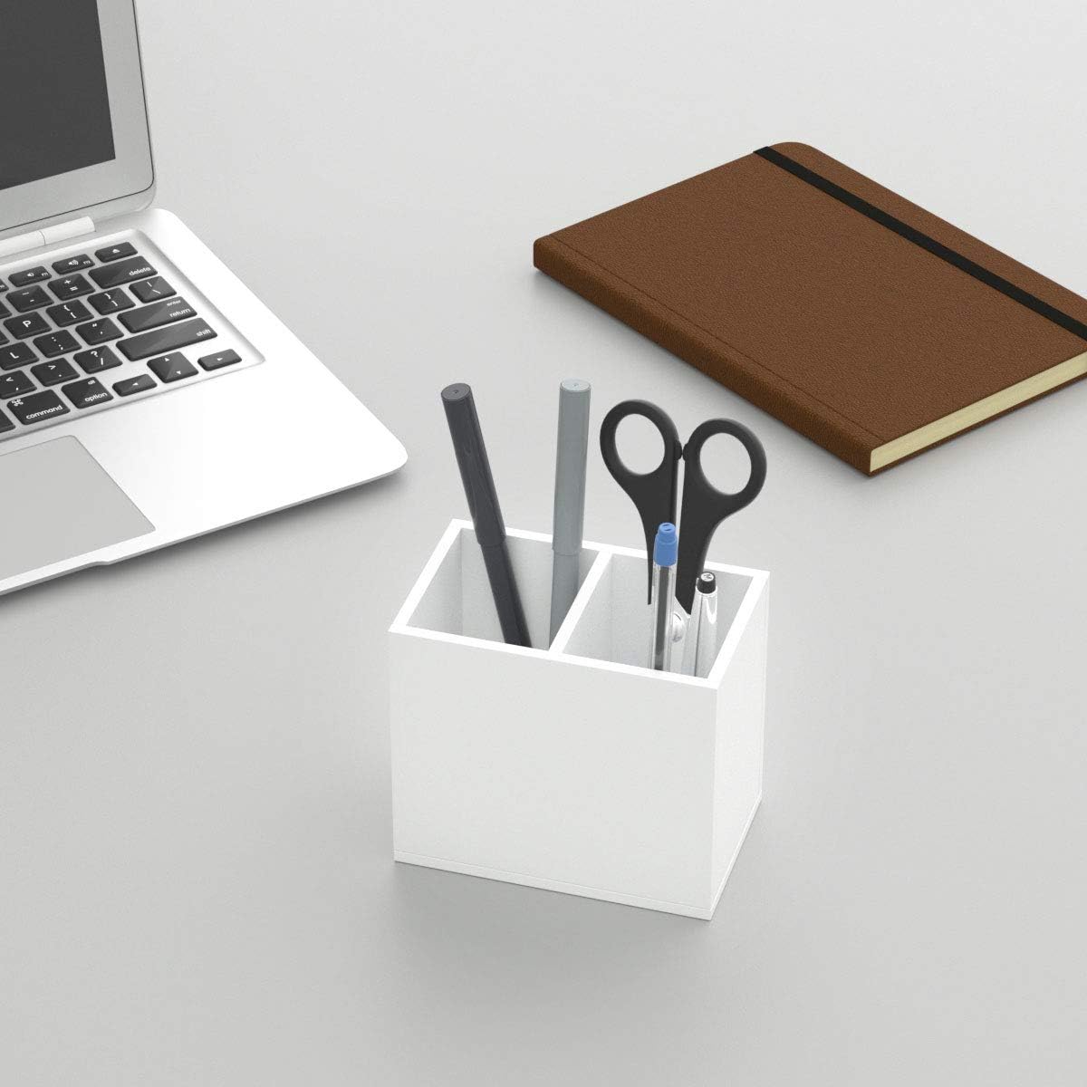 NIUBEE Acrylic Pen Holder 4 Compartments, Clear Pencil Organizer Cup for Countertop Desk Accessory Storage