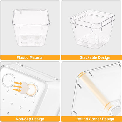 SMARTAKE 13-Piece Drawer Organizers with Non-Slip Silicone Pads, 5-Size Desk Bathroom Drawer Organizer Trays Storage Tray for Makeup, Jewelries, Utensils in Bedroom Dresser, Office and Kitchen, Clear