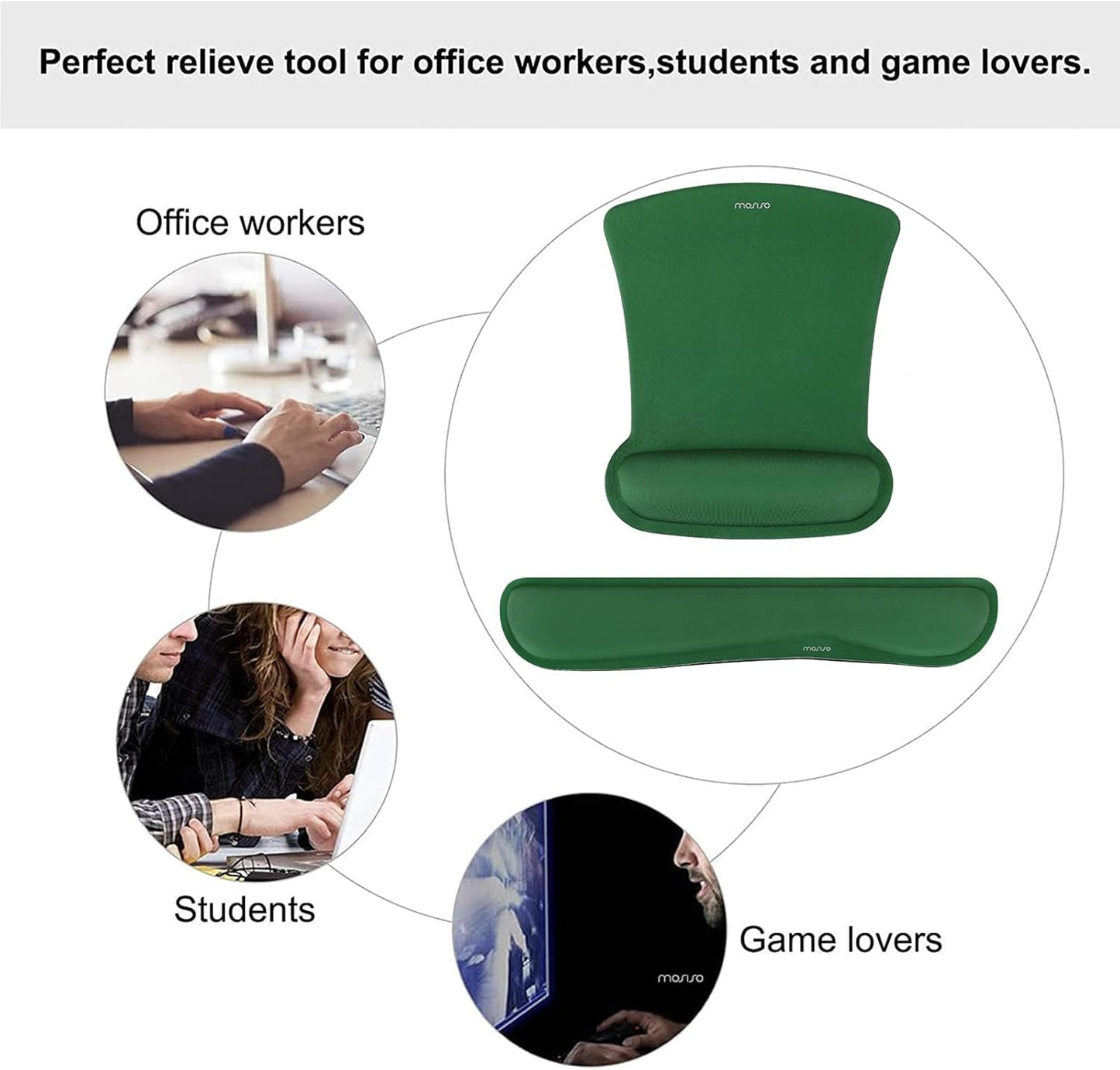 MOSISO Wrist Rest Support for Mouse Pad & Keyboard Set, Ergonomic Mousepad Non-Slip Base Home/Office Pain Relief & Easy Typing Cushion with Neoprene Cloth & Raised Memory Foam, Apricot