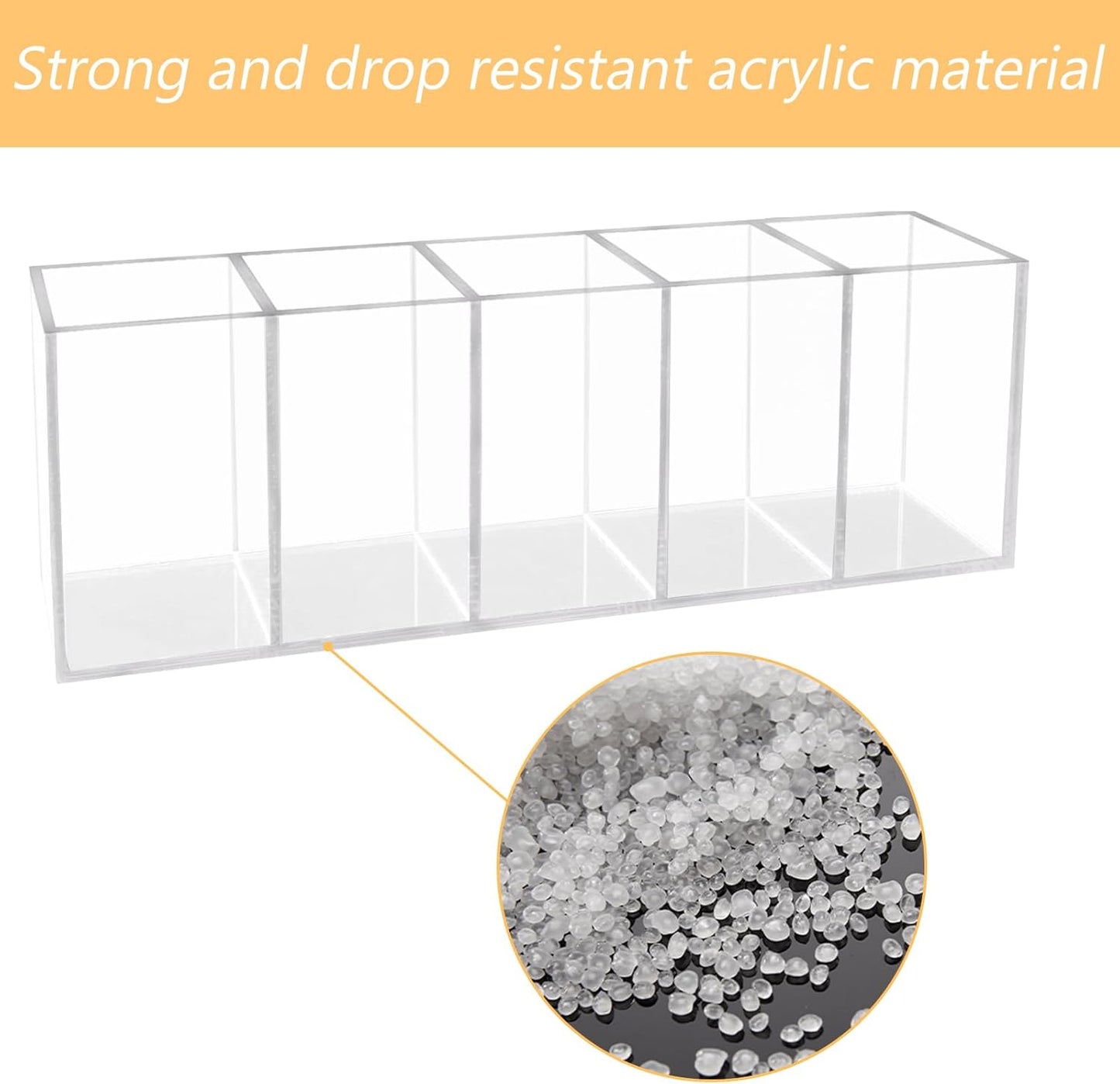 HSYMQ Acrylic Clear Pen Holder 5 Compartments Pencil Holder Desk Organizer Desktop Makeup Brush Holder