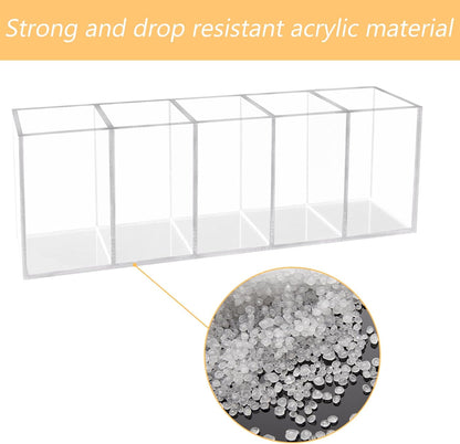 HSYMQ Acrylic Clear Pen Holder 5 Compartments Pencil Holder Desk Organizer Desktop Makeup Brush Holder