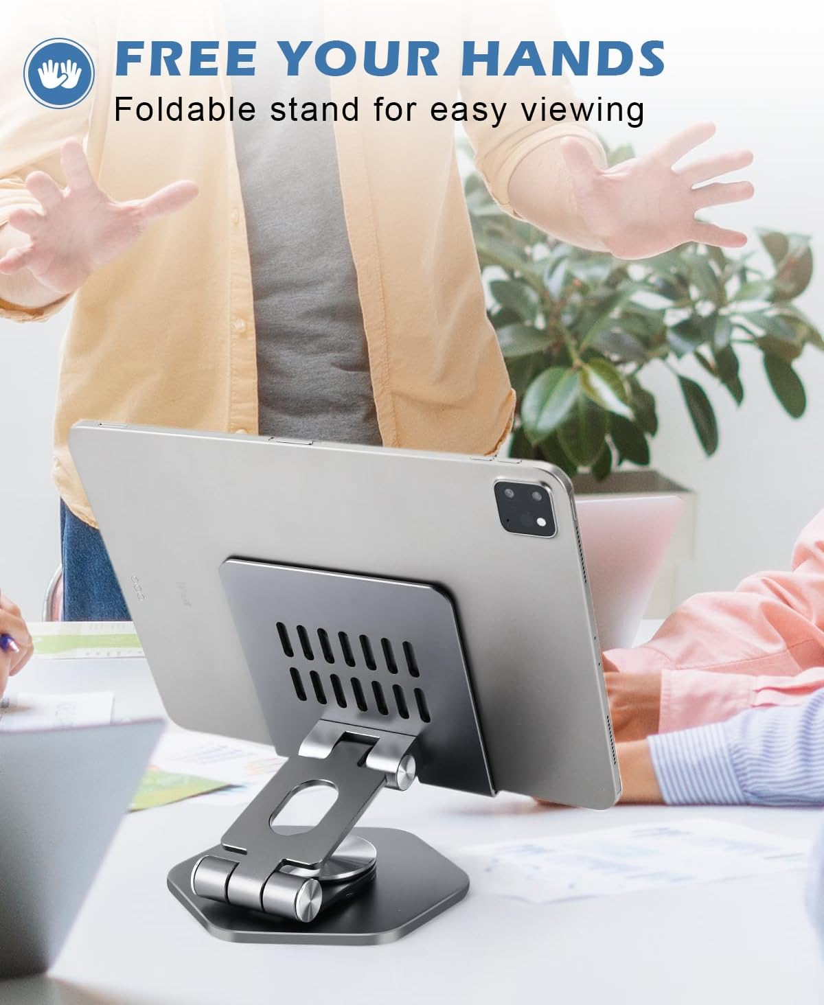 Aluminum Tablet Stand for Desk, 360° Swivel iPad & Tablet Holder – Thickened Material & Foldable Desktop Mount for 5–12.9in Devices, Black