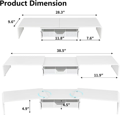 LEKETREE Dual Monitor Stand Riser with Drawer, Desk Organizer and Accessories, Pink Monitor Stand for Desk, Desktop Stand for Computer, Laptop, TV and More (Pink)