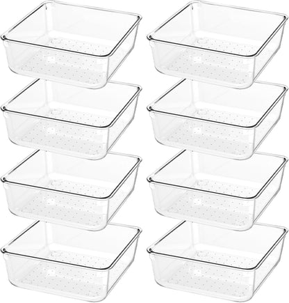 6 Pack Drawer Organizers, Plastic Clear Acrylic Non Slip Non Cracking kitchen drawer organizer Stackable Bathroom Drawer Organizer Trays, Storage Bins for Makeup, Bathroom, Kitchen Office