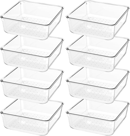 6 Pack Drawer Organizers, Plastic Clear Acrylic Non Slip Non Cracking kitchen drawer organizer Stackable Bathroom Drawer Organizer Trays, Storage Bins for Makeup, Bathroom, Kitchen Office