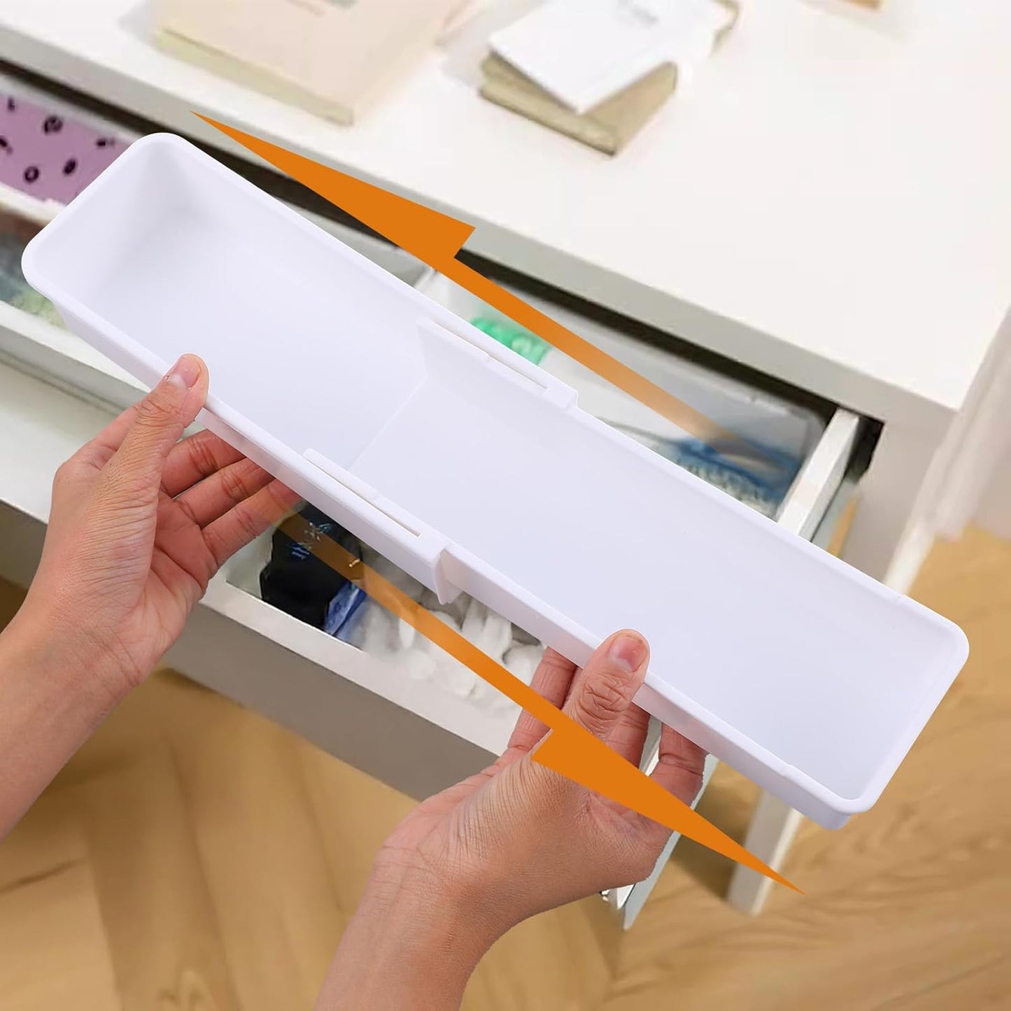 4 PCS Expandable Drawer Organizer, Adjustable Drawer Organizer Trays, Drawers Dividers Organizers and Storage For Office Supplies, Pens, Makeup,Utensils, Tools, Flatware and Junks, White