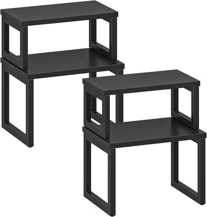 HOOBRO Cabinet Organizer Shelf, Set of 2 Kitchen Counter Shelves, Expandable Kitchen Storage, Stackable Bamboo Spice Rack, for Kitchen, Countertop, Office Desk, Living Room, Mocha MA20TL01