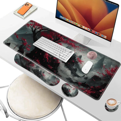 Desk Pad and Keyboard Wrist Rest, Large Mouse Pad + Keyboard Pad+Mouse Wrist Support, Non-Slip Desk Mat Protector for Office, Home 31.5×11.8 Inches Anime Dragon