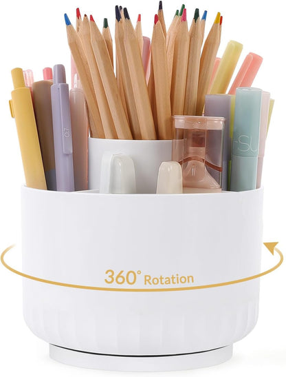 SKYDUE 360 Degree Rotating Pencil Pen Holder for Desk, Dual-Purpose Desk Organizer, Rotating Pencil Cup with 5 Slots, Office Supplies, Desk Decor for Office, School, Home