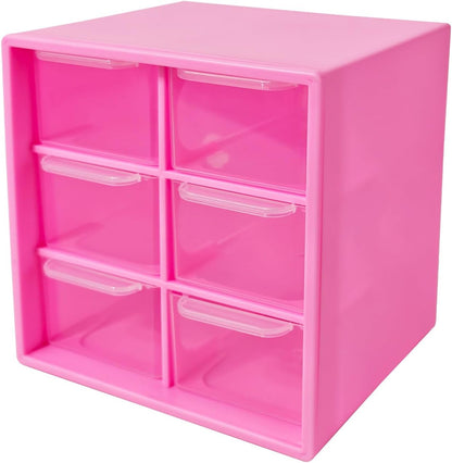 Small Drawer Organizer for Desk, 4.7" x 4.7" x 3.8" Small Desktop Organizer with 6 Drawers, Plastic Storage Box for Office, Classroom, Craft and Home Organization