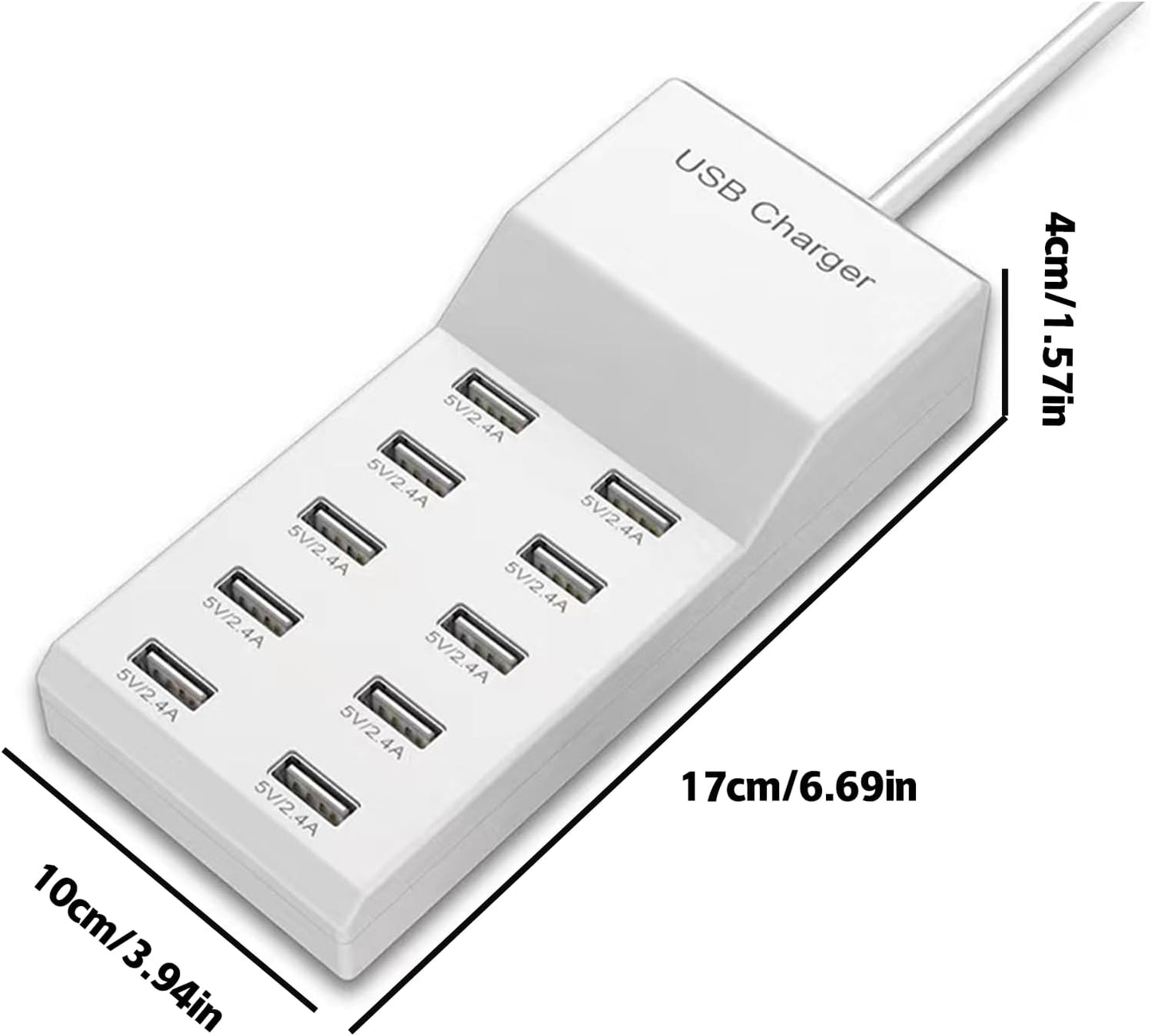 Desk USB Charger, 10 Port USB Charging Station, USB Wall Charger Station with USB-A, Organizer Charging Dock, Charger Power Adapter for Multiple Devices(US Plug)
