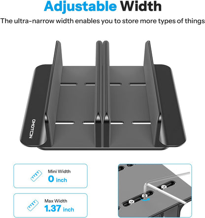 OMOTON Vertical Laptop Stand [Updated 3-Slots Version], Desktop Aluminum Mac Book Stand with Adjustable Dock Size, Fits All Mac Book, Chrome Book and Gaming Laptops (Up to 17.3 inch), Starlight