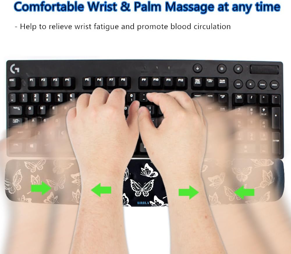 BRILA Keyboard Wrist Rest Support Cushion Pad for Computer, Laptop, Office Work, PC Gaming - Memory Foam Gel with Massage Holes Design - Non-Slip Easy Typing Wrist Pain Relief (Black Keyboard Pad)