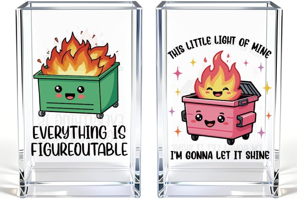 Everything is Figureoutable Acrylic Cosmetic Pencil Pen Holder Cup, Emotional Dumpster Fire Pencil Pen Holder Cup, Therapy Gifts, Mental Health Gifts for Women Colleague Boss Teacher
