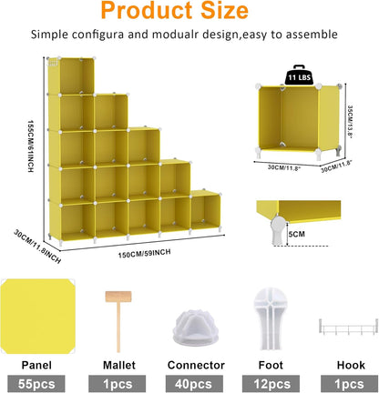 AWTATOS Cube Storage Organizer, 16 Cube Closet Organizer, Stackable Storage Cube Shelves, DIY Portable Closet Clothes Organizer Shelving for Bedroom, Closet, Wardrobe, Bathroom, White