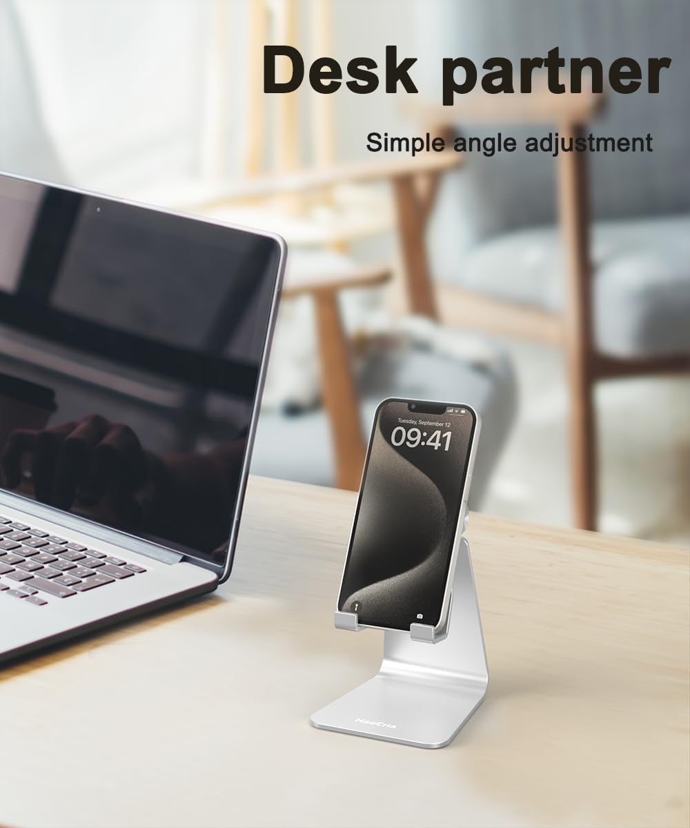 Cell Phone Stand for Desk- Adjustable Phone Stand Holder, Cradle, Dock, Desktop Stand for iPhone 17 16, 15, 14, Plus, Pro, Pro Max, 13 12 X XS,4-8" Phones, Office Accessories (Rose Gold)