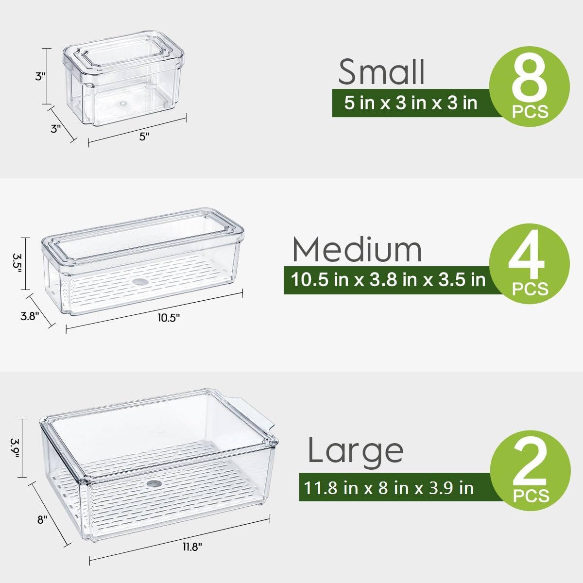 ZIJUND 4 Pack Fridge Organizer, Stackable Refrigerator Organizer Bins with Lids, BPA-Free Fridge Organizers and Storage Containers for Fruit, Vegetable, Food, Drinks, Cereals, Clear
