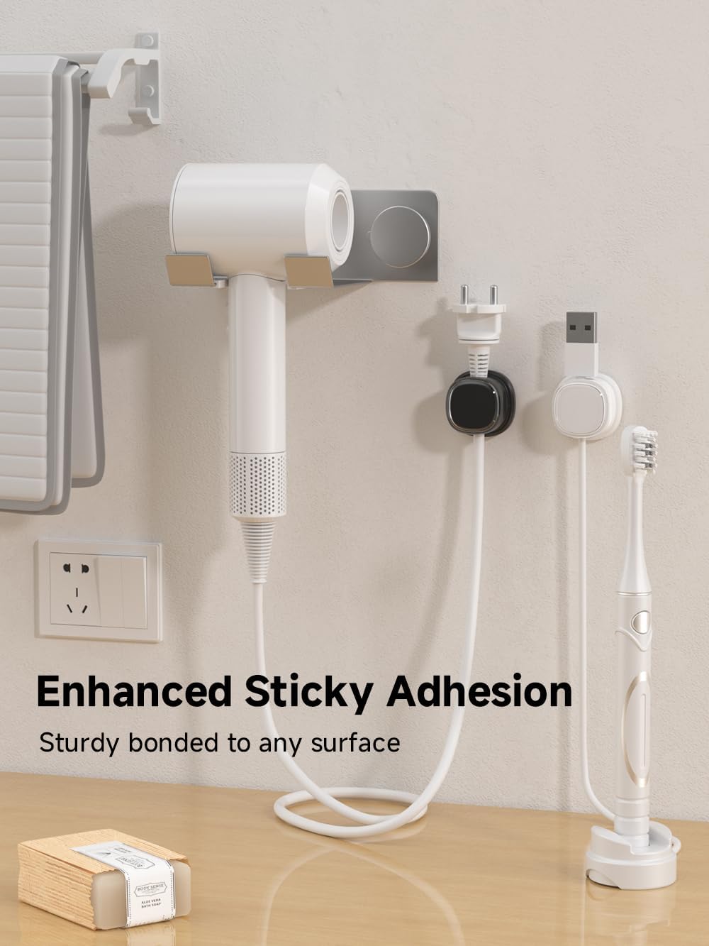 9 Pack Cord Organizer, Spring Cable Management, Adhesive Cute Cable Holder Clips, Phone Charger Wire Keeper for Desk Nightstand Car Office (9-Pack White_Orange_Blue)