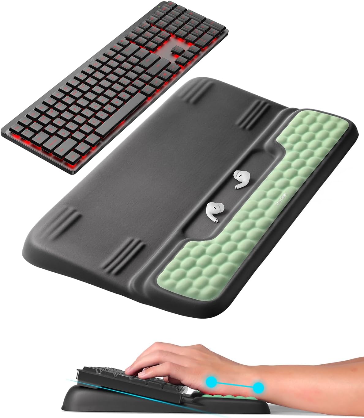 Vaydeer Wrist Rest with Keyboard Stand, Computer Wrist Support Pad, Ergonomic Keyboard Riser Holder Lift Tray with Wrist Pad, Soft Memory Foam Desk Cushion, Palm Hand Typing for Office Home Gift-Blue