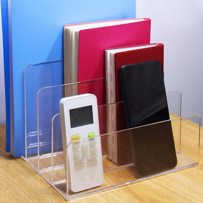 Acrylic File Organizer, 4Sections Clear Desk Organizer for Home Office, Desktop File Folder, Acrylic Mail Organizer Countertop for Notebook, Document and Paper, Clear File Holder,1Pcs