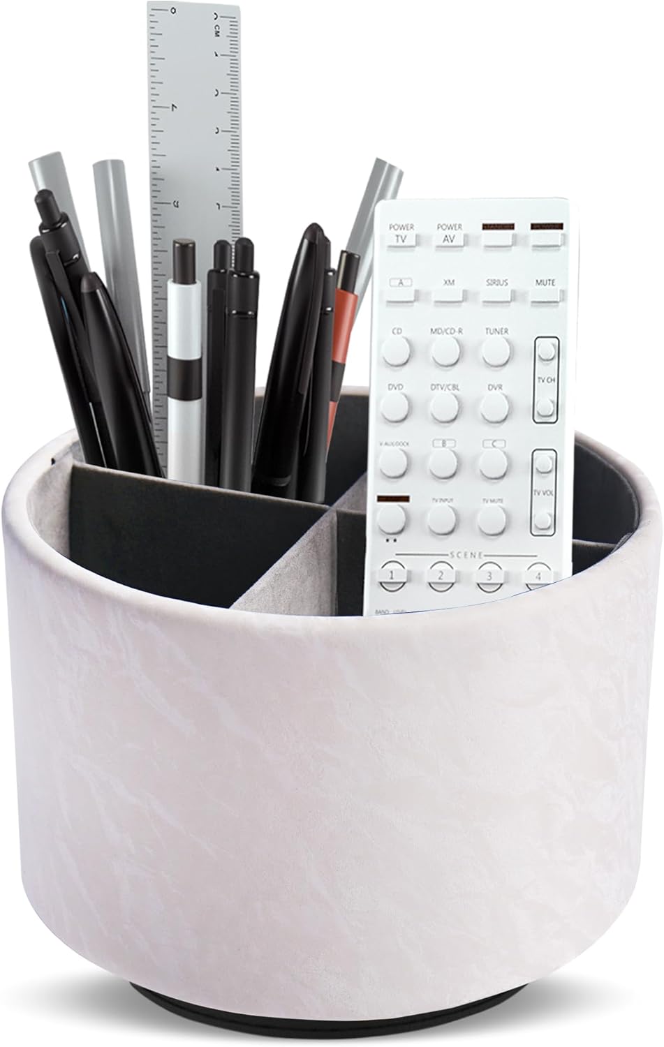 Hennaja Round Leather Art Supply Organizer,Remote Control Holder,360 Degree Rotating,Multi-Functional Pencil Holder,4 Compartments Desktop Stationary Organizer(1-Blue Bird) - Colors C