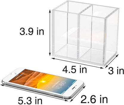 NIUBEE Acrylic Pen Holder 4 Compartments, Clear Pencil Organizer Cup for Countertop Desk Accessory Storage