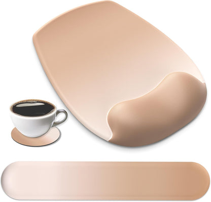 AKIT Ergonomic Mouse Pad with Wrist Rest& Keyboard Wrist Rest, Wrist Rest for Computer Keyboard, Pain Relief, Non-Slip Gel Base, Mousepad Wrist Support for Gaming, Office, Waterdrop Shaped Pink