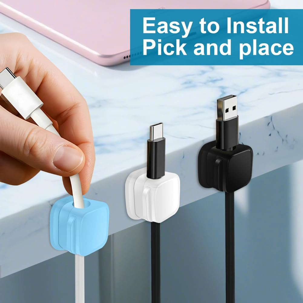 18 Pack Cord Organizer Holder,Magnetic Cable Clips Management, Easy Adhesive Phone USB Charger Cord Keeper, Hide Or Organize Desk Cable for Kitchen, Office, Car, Nightstand （Black）