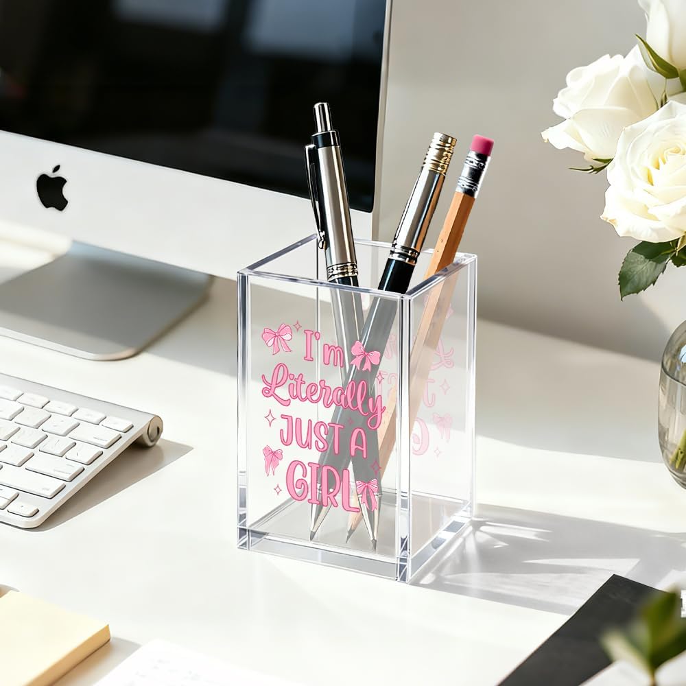 Just Breathe Acrylic Cosmetic Organizer Pen Holder, Anxiety Relaxing Acrylic Desk Holder Cup for Pen Pencil, Dandelion Desk Organizer, Mental Health Office Gifts for Coworker Leader Friend