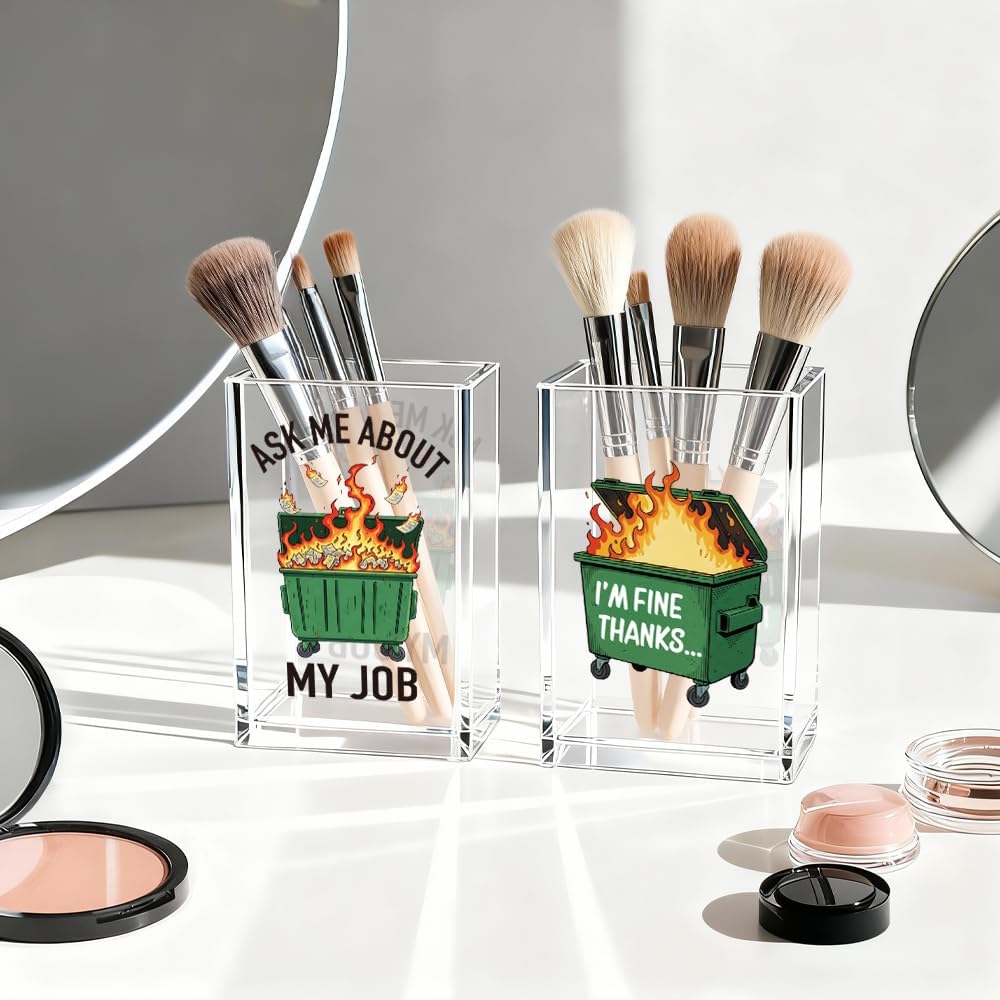 Everything is Figureoutable Acrylic Cosmetic Pencil Pen Holder Cup, Emotional Dumpster Fire Pencil Pen Holder Cup, Therapy Gifts, Mental Health Gifts for Women Colleague Boss Teacher